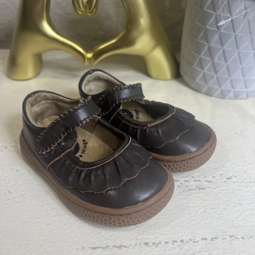 Livie & Luca Brown Ruche Classic Mary Jane Toddler Girls Size 5 Leather